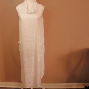Amelline Women's 100% Linen Cowl Neck Sleeveless Maxi Dress w/ Pockets sz S
